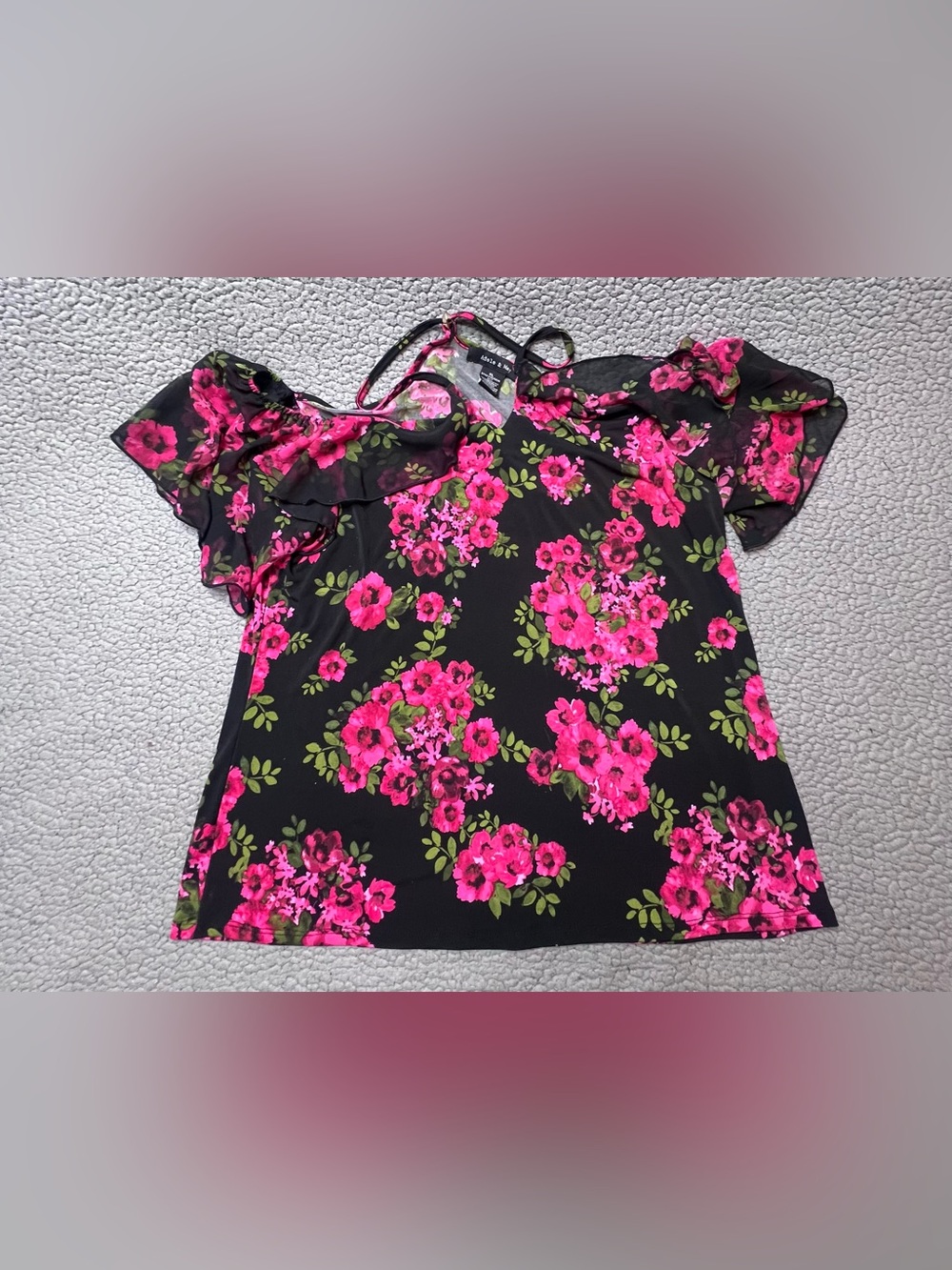 Adele & May Floral Print Womens Blouse Size XL Black And Pink